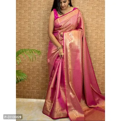 Stylish Silk Blend Pink Zari Saree with Blouse piece-thumb5