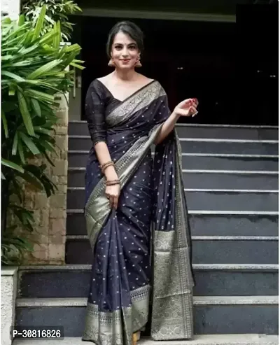 Stylish Cotton Silk Black Woven Design Saree with Blouse piece