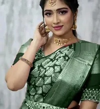 Stylish Silk Blend Green Zari Saree with Blouse piece-thumb3