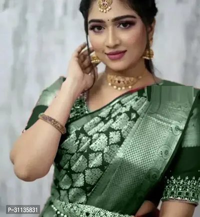 Stylish Silk Blend Green Zari Saree with Blouse piece-thumb4