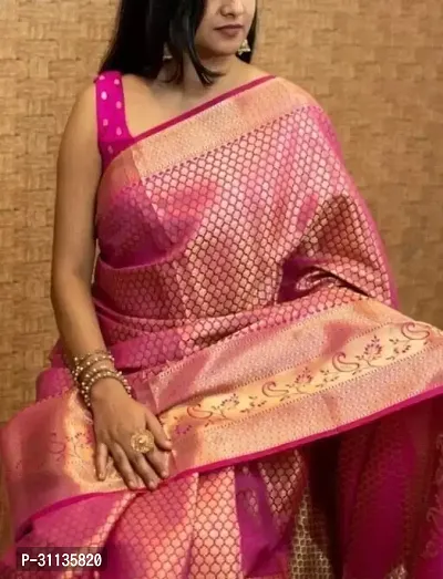 Stylish Silk Blend Pink Zari Saree with Blouse piece-thumb2