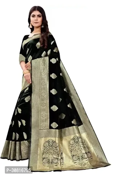 Stylish Cotton Silk Black Woven Design Saree with Blouse piece-thumb0