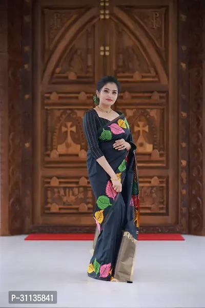 Stylish Silk Blend Black Zari Saree with Blouse piece-thumb4