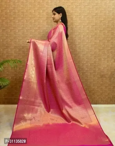 Stylish Silk Blend Pink Zari Saree with Blouse piece-thumb3