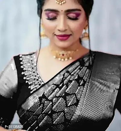 Stylish Silk Blend Black Zari Saree with Blouse piece-thumb2