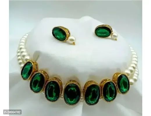 Stylish Green Brass Beads Jewellery Set For Women-thumb0