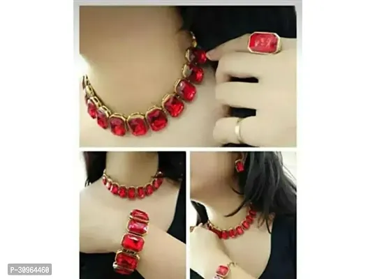 Stylish Red Alloy Beads Jewellery Set For Women-thumb0