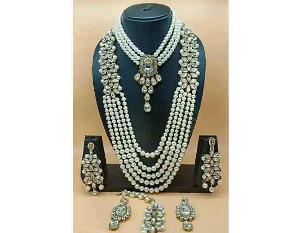 Trendy Alloy Kundan Pearl Jewellery Set