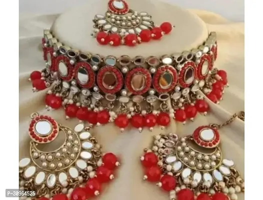 Stylish Red Alloy Beads Jewellery Set For Women-thumb0