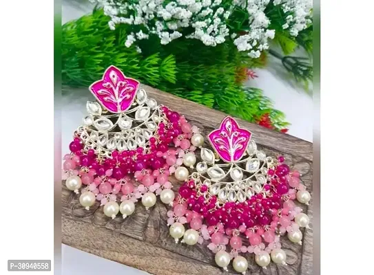 Stylish Pink Alloy Jhumkas Earrings For Women-thumb0