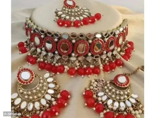 Stylish Red Alloy Beads Jewellery Set For Women-thumb0