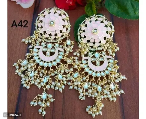 Stylish Pink Alloy Chandbalis Earrings For Women-thumb0