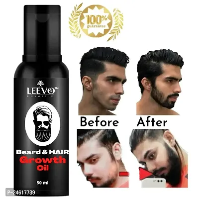 LEEVO Beard  Hair Growth Oil, 50ml | Natural Hair Oil for Thicker  Longer Beard | Beard Oil for Uneven, Patchy  Fast Beard Growth | Growth Oil for Stronger  Fuller Beard Hair.-thumb0