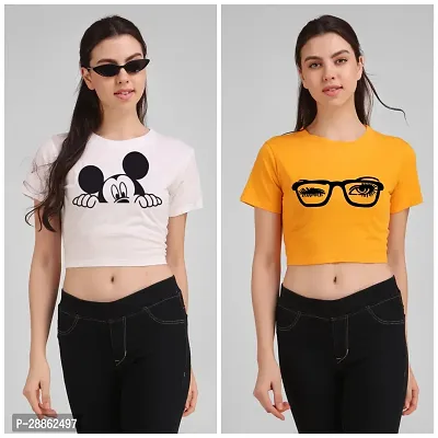 Classic Cotton Printed Crop Top for Women, Pack of 2