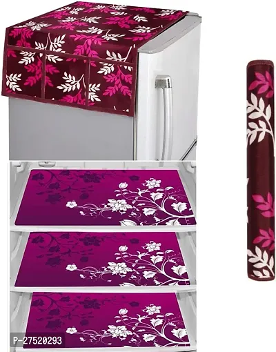 Classic Fridge Top Cover With 3 Piece Fridge Mat and 1 Handle Cover Pack Of 5