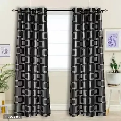 Trendy Polycotton Door Curtain (Pack Of 2)  (Geometric, Black) 7 feet-thumb0