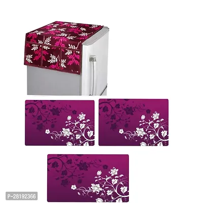 Fridge Cover Combo Set of 4 for Refrigerator 3 Fridge mats + 1 Fridge Top Cover Purple Double Door Single enhance your Kitchen  Dining Look