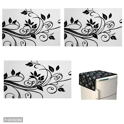 Fridge Cover Combo Set of 4 for Refrigerator 3 Fridge mats + 1 Fridge Top Cover Black Double Door Single enhance your Kitchen  Dining Look-thumb0