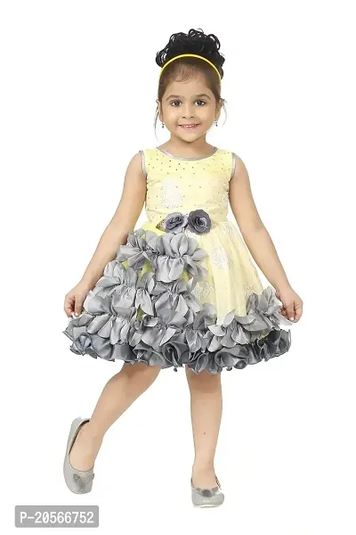 Ziora Baby Girls Frock Dress Knee Length Party Wear Flower Midi Dress for Girls-thumb0