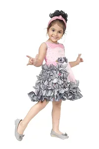 Ziora Baby Girls Frock Dress Knee Length Party Wear Flower Midi Dress for Girls-thumb3