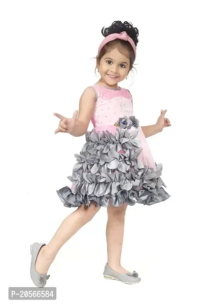 Ziora Baby Girls Frock Dress Knee Length Party Wear Flower Midi Dress for Girls-thumb4