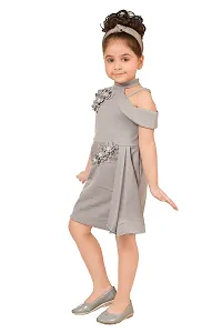 Ziora Girls Knee Length Frock and Dresses (Multicolor, Off shoulder)-thumb1