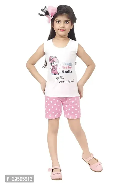 Ziora Baby Girls Cotton Top with Shorts Printed Sleeveless Tshirt and Shorts For Girls Kid