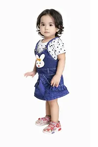 Ziora Baby Boys  Baby Girl Cotton Dungaree Printed Tshirt with Denim Teddy Dungarees for Girls Clothes Set for Small Kids (12 to 18 Months_Blue)-thumb1