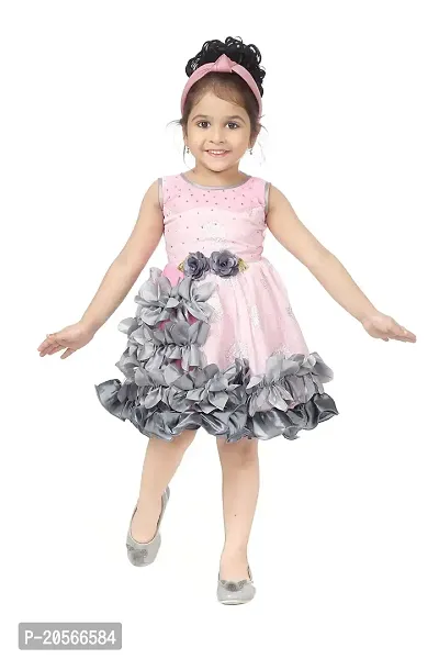 Ziora Baby Girls Frock Dress Knee Length Party Wear Flower Midi Dress for Girls