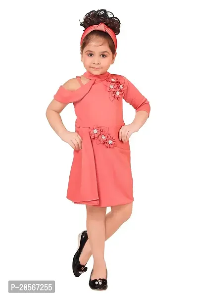 Ziora Girls Knee Length Frock and Dresses (Multicolor, Off shoulder)-thumb0
