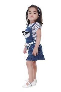 Ziora Cute Styles Denim Girl's Dungaree With T-Shirt Pretty Trendy Girl's Dungaree Modern Fashionable Dungaree Set For Baby Girl's Baby Girl's Dungaree Dress ZGD936 1 Pc. Set-thumb3