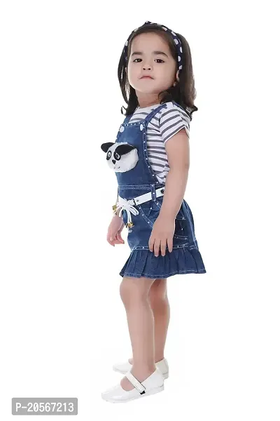 Ziora Cute Styles Denim Girl's Dungaree With T-Shirt Pretty Trendy Girl's Dungaree Modern Fashionable Dungaree Set For Baby Girl's Baby Girl's Dungaree Dress ZGD936 1 Pc. Set-thumb4