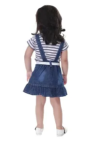 Ziora Cute Styles Denim Girl's Dungaree With T-Shirt Pretty Trendy Girl's Dungaree Modern Fashionable Dungaree Set For Baby Girl's Baby Girl's Dungaree Dress ZGD936 1 Pc. Set-thumb1