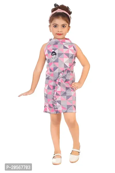 Ziora Girls midi Colourful Sleeveless Comfort Frock for Summer Pink-Blue