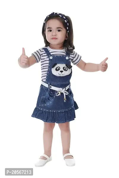 Ziora Cute Styles Denim Girl's Dungaree With T-Shirt Pretty Trendy Girl's Dungaree Modern Fashionable Dungaree Set For Baby Girl's Baby Girl's Dungaree Dress ZGD936 1 Pc. Set-thumb0