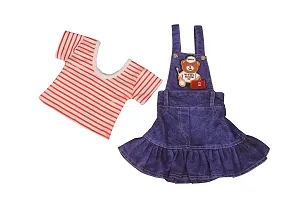 Ziora Baby Boys  Baby Girl Cotton Dungaree Tshirt with Denim Embroidery Teddy Dungaree Dress for Boys Clothes Set for Small Kids (12 to 18 Months_Red)-thumb2