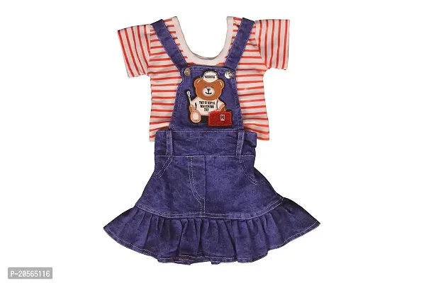 Ziora Baby Boys  Baby Girl Cotton Dungaree Tshirt with Denim Embroidery Teddy Dungaree Dress for Boys Clothes Set for Small Kids (12 to 18 Months_Red)-thumb0