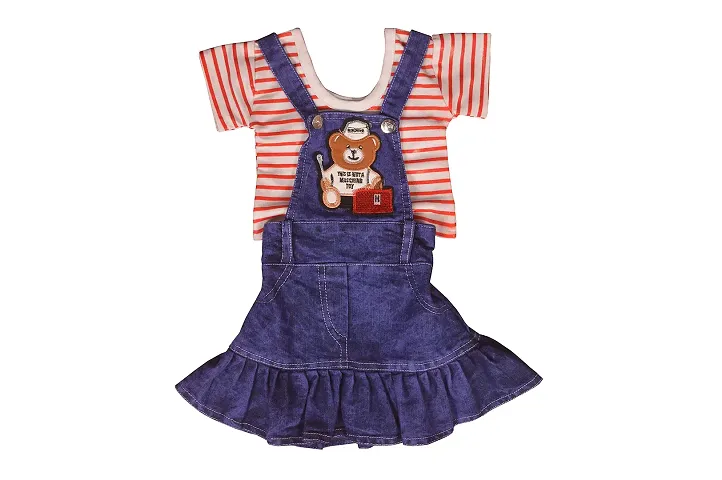 Ziora Baby Boys Baby Girl Dungaree Tshirt with Embroidery Teddy Dungaree Dress for Boys Clothes Set for Kids (12 to 18 Months_Red)