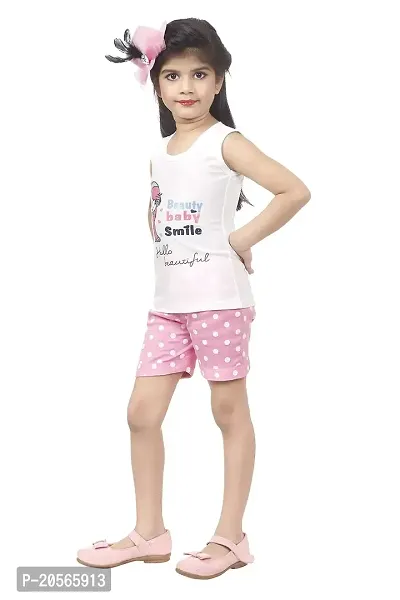 Ziora Baby Girls Cotton Top with Shorts Printed Sleeveless Tshirt and Shorts For Girls Kid-thumb2