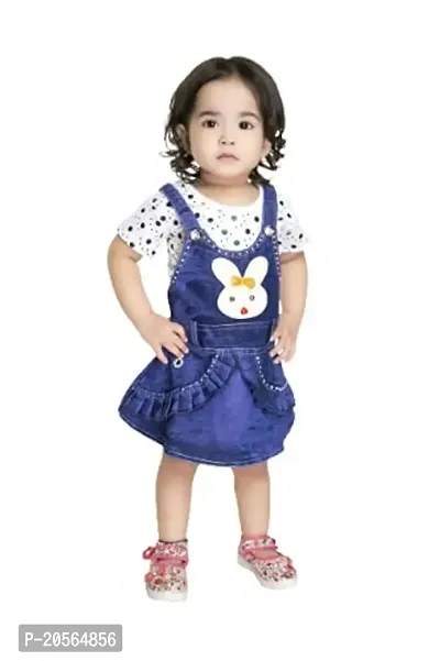 Ziora Baby Boys  Baby Girl Cotton Dungaree Printed Tshirt with Denim Teddy Dungarees for Girls Clothes Set for Small Kids (12 to 18 Months_Blue)-thumb0