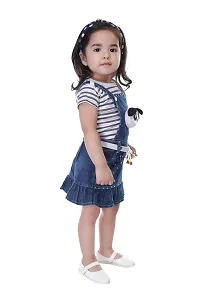 Ziora Cute Styles Denim Girl's Dungaree With T-Shirt Pretty Trendy Girl's Dungaree Modern Fashionable Dungaree Set For Baby Girl's Baby Girl's Dungaree Dress ZGD936 1 Pc. Set-thumb2