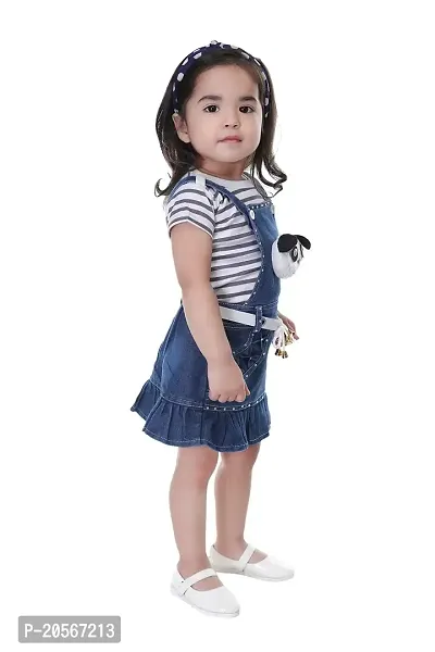 Ziora Cute Styles Denim Girl's Dungaree With T-Shirt Pretty Trendy Girl's Dungaree Modern Fashionable Dungaree Set For Baby Girl's Baby Girl's Dungaree Dress ZGD936 1 Pc. Set-thumb3