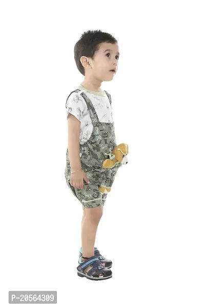 Ziora Boys Dungaree Set Cotton Printed Tshirt With Teddy Dungaree Dress Set For Kids-thumb3