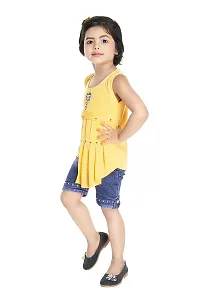 Ziora Girls Tshirt with Pants Regular Fit Cotton Top and Denim Pant Dress Set For Girl (12-18 Months_Yellow)-thumb1