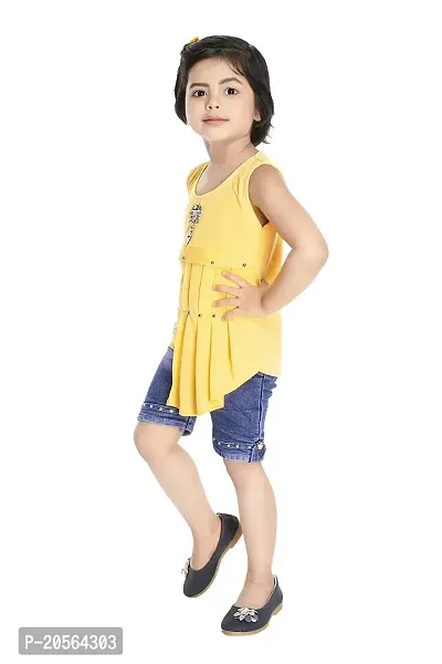 Ziora Girls Tshirt with Pants Regular Fit Cotton Top and Denim Pant Dress Set For Girl (12-18 Months_Yellow)-thumb2