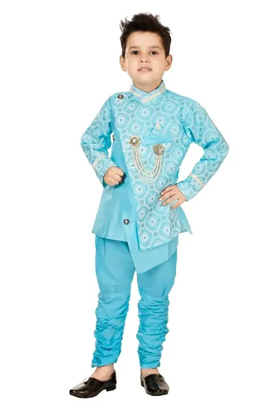 Boys Ethnic motifs Woven design slim-fit Asymmetric sherwani set