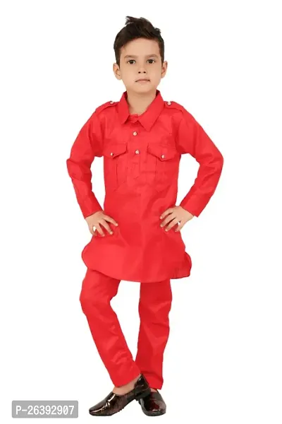 Boys shirt collar cotton pathani kurta with pyjamas