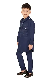 Boys shirt collar cotton pathani kurta with pyjamas-thumb2