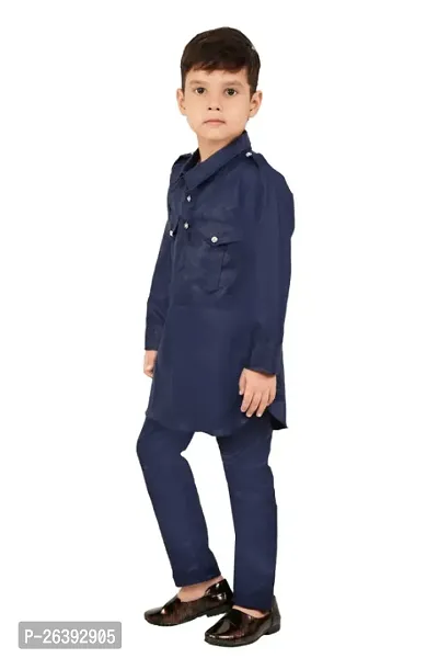 Boys shirt collar cotton pathani kurta with pyjamas-thumb3