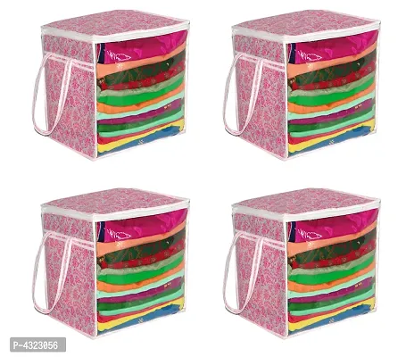 Designer Non-Woven Pink Patti Saree Cover Box (Set Of 4)